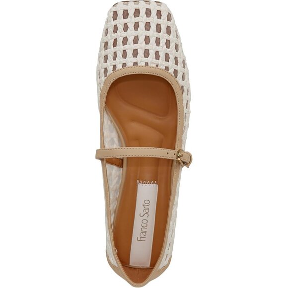 Franco Sarto Womens Ivory White Cage Faux Leather Tinsley Mary Jane Ballet Flats - Picture 5 of 9